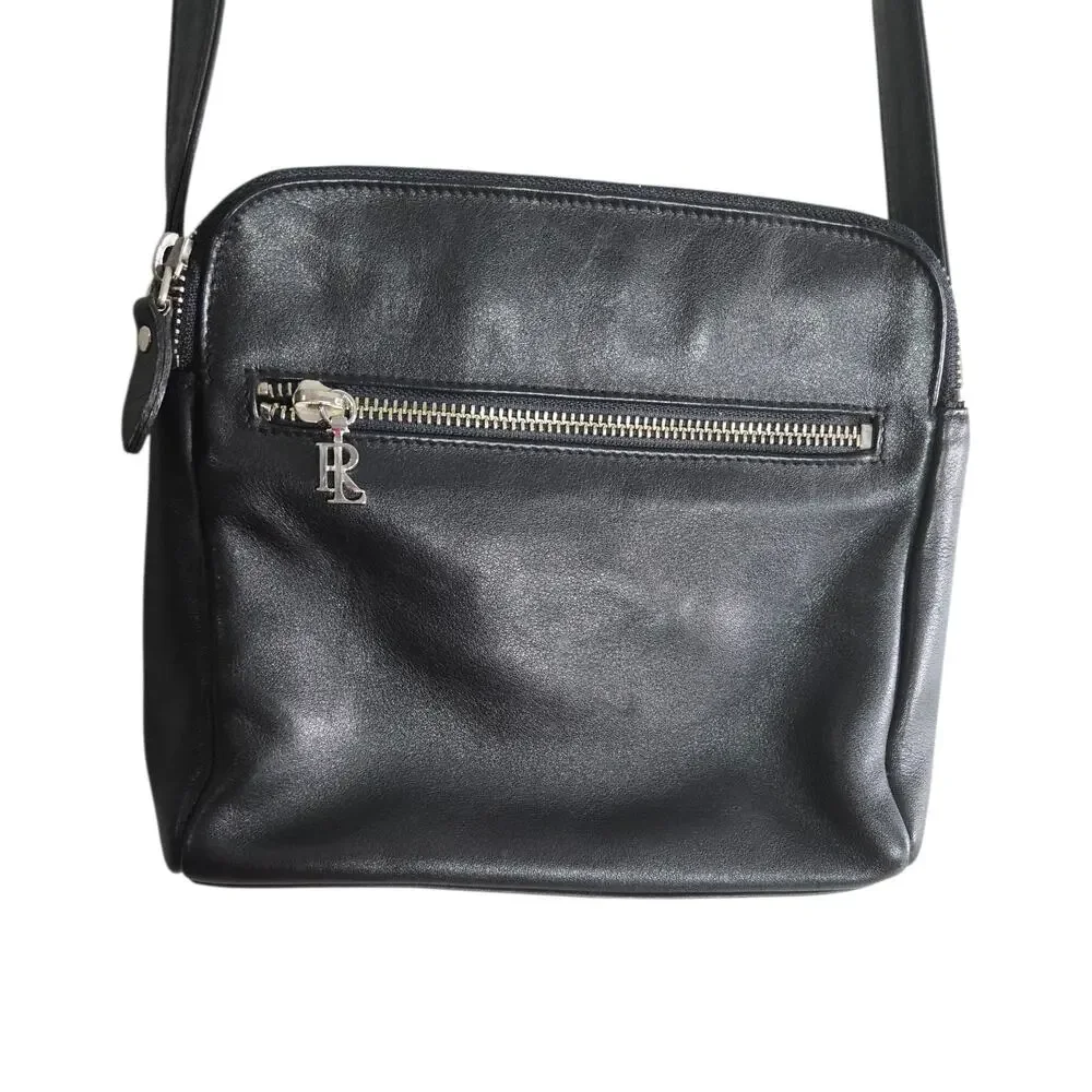 Ralph Lauren Leather Camera Bag Black Crossbody Shoulder Logo Vintage Classic
